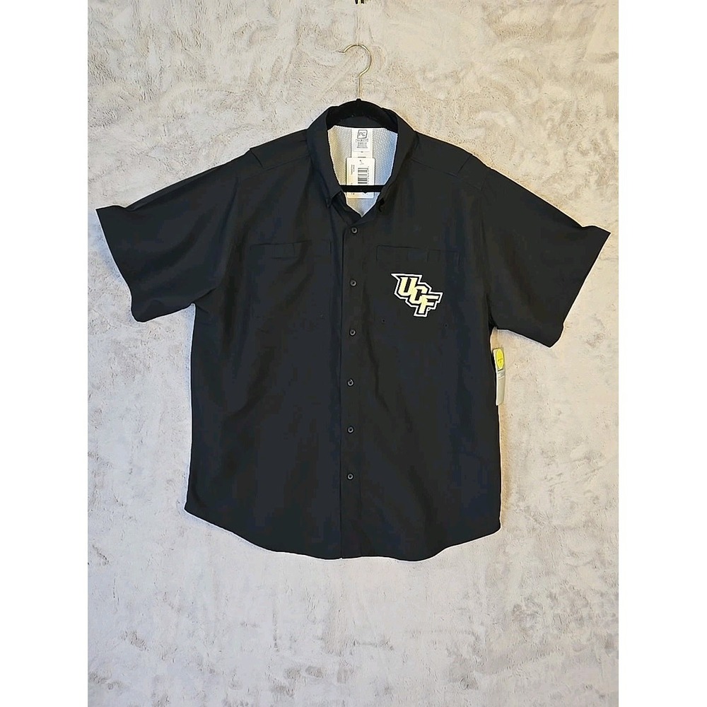 UCF Knights Shirt XL Black Embroidered Logo Short Sleeve Button Up Mens UPF 50+